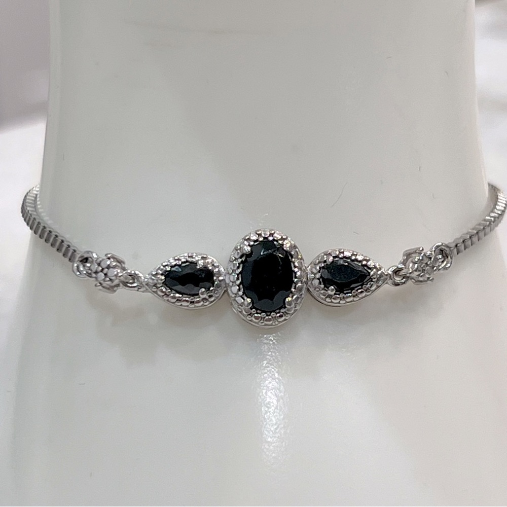 Thai Black Spinel Black Diamond Silver BOLO Bracelet
